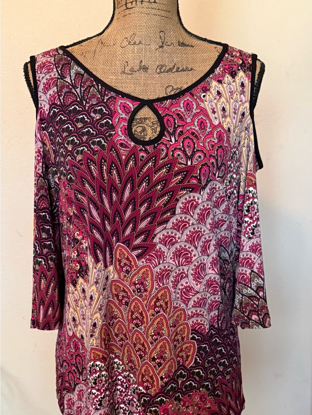 Women's Pink Paisley Cold-Shoulder Blouse